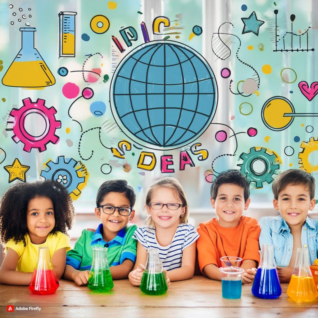 Children participating in science experiments with test tubes and scientific equipment, showcasing National Children's Science Congress project ideas.